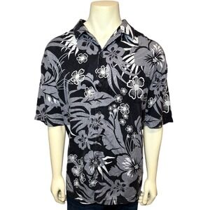 Tommy Bahama Mens XXL Silk Tropical Floral Camp Shirt Black Grey 141-T37143